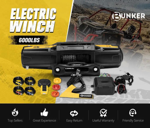 Bunker Indust 6000LBS/2722KGS Electric Winch 12V Synthetic Rope Wireless UTV ATV – view 2