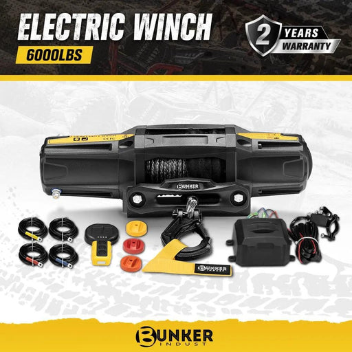 Bunker Indust 6000LBS/2722KGS Electric Winch 12V Synthetic Rope Wireless UTV ATV – view 1