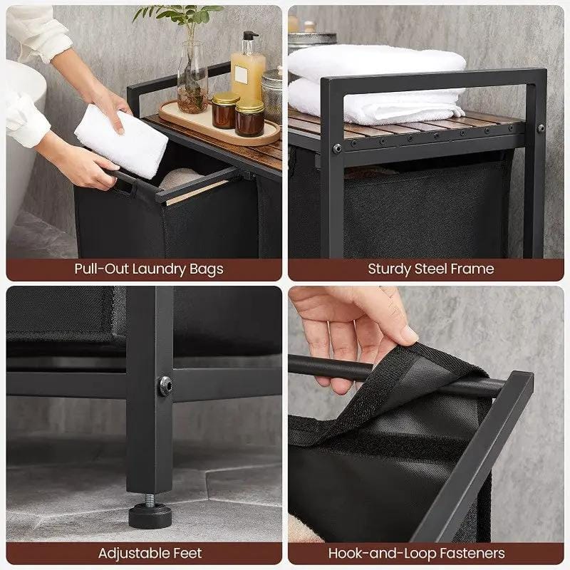 The Shopsite HOME-LIVING VASAGLE Laundry Basket Rack with Shelf VASAGLE Laundry Basket Rack with Shelf