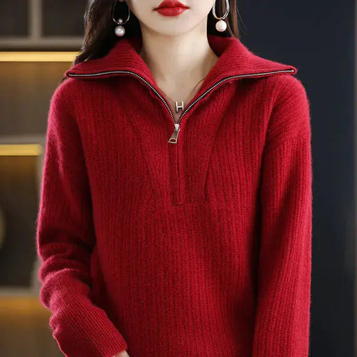 Women's 100% Merino Wool Thick Turtleneck Sweater - Zipper Front, Loose Fit | Winter Warmth – view 1