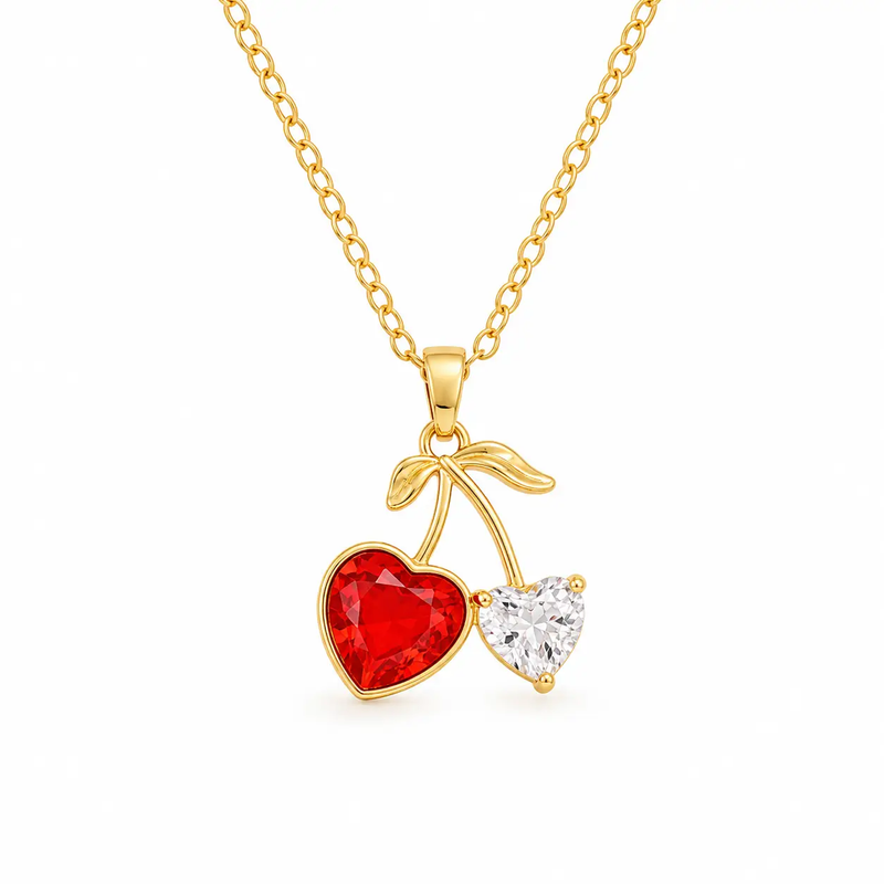 Poppy Gifts Jewellery Cherry Heart Gold Crystal Necklace Cherry Heart Gold Crystal Necklace