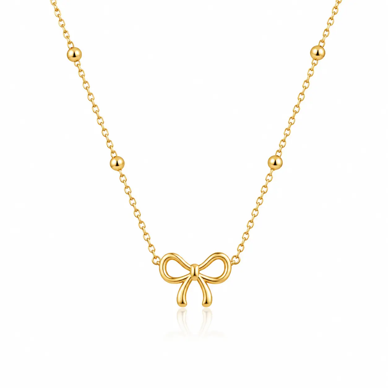 Poppy Gifts Jewellery Ribbon Bow Gold Necklace Ribbon Bow Gold Necklace