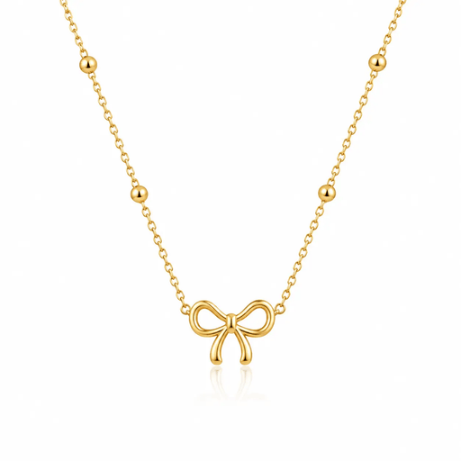 Poppy Gifts Jewellery Ribbon Bow Gold Necklace Ribbon Bow Gold Necklace