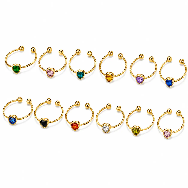 Poppy Gifts Jewellery Heart Birthstone Gold Crystal Adjustable Ring Heart Birthstone Gold Crystal Adjustable Ring
