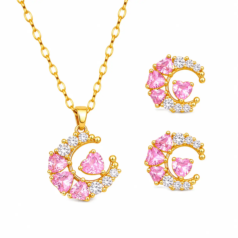 Poppy Gifts Jewellery Pink Celestia Gold Crystal Necklace & Earrings Set Pink Celestia Gold Crystal Necklace & Earrings Set