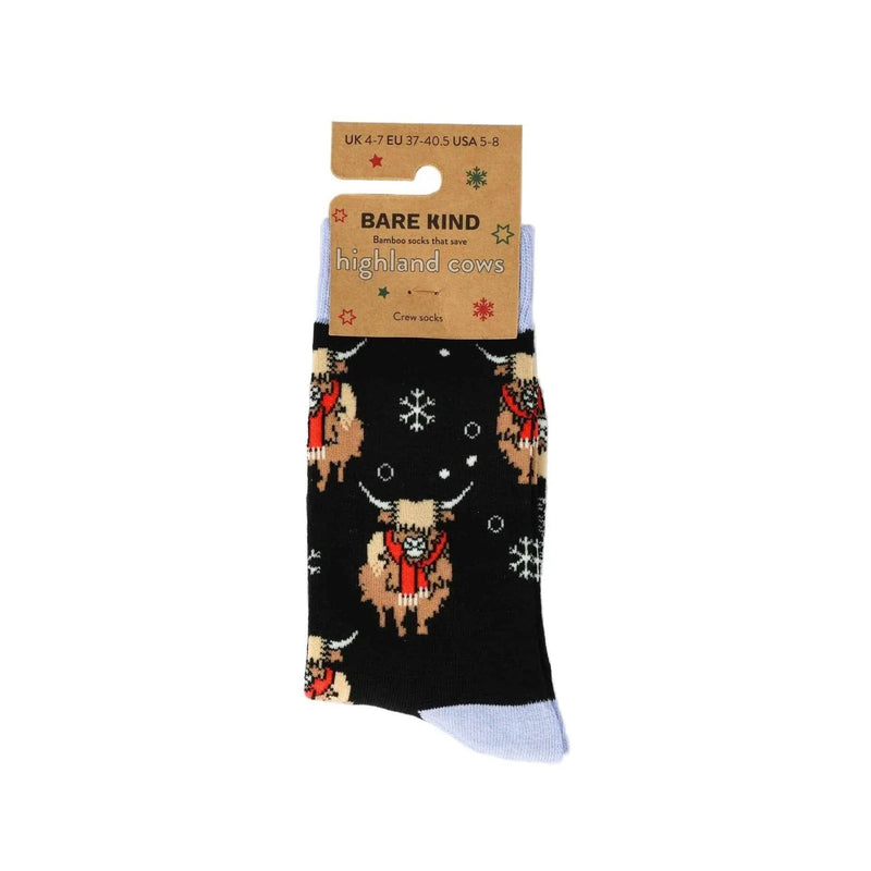 Barekind NZ Socks Save the Black Christmas Highland Cow Bamboo Socks Save the Black Christmas Highland Cow Bamboo Socks