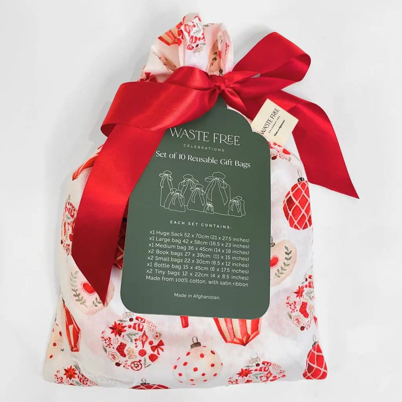 Waste Free Celebrations Fabric Gift Bags Christmas Baubles (Reusable Gift Bag Set) Christmas Baubles (Reusable Gift Bag Set)