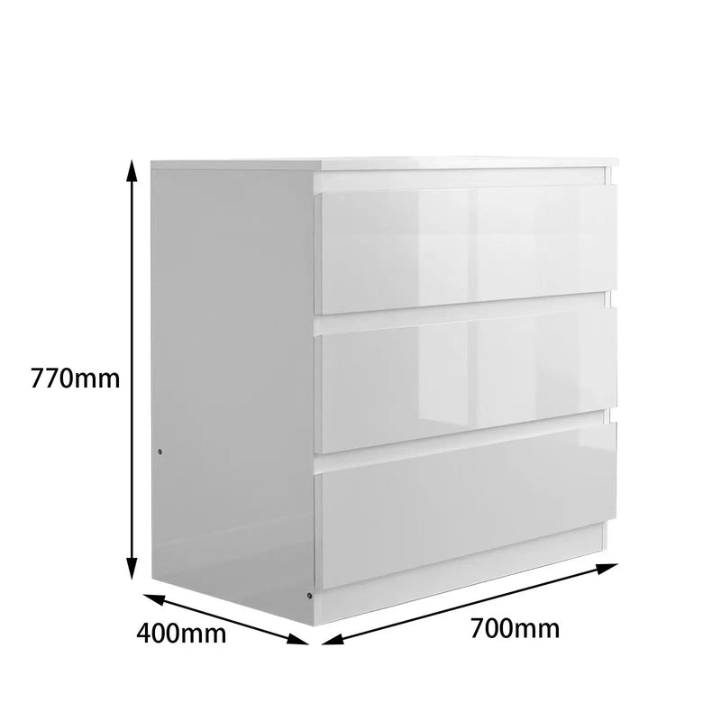 sue-e furniture Low boys 'Monaco' White chest of 3 drawers 'Monaco' White chest of 3 drawers