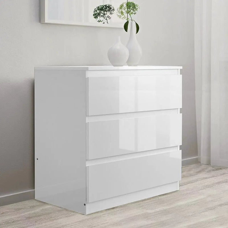 sue-e furniture Low boys 'Monaco' White chest of 3 drawers 'Monaco' White chest of 3 drawers