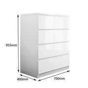 sue-e furniture Tall boys 'Monaco' White Chest of 4 drawers 'Monaco' White Chest of 4 drawers
