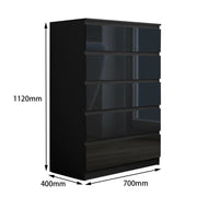sue-e furniture Tall boys 'Monaco' Black Chest of 5 drawers 'Monaco' Black Chest of 5 drawers