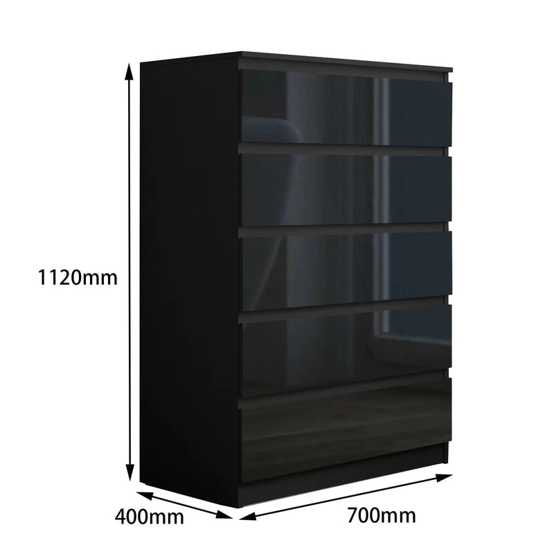 sue-e furniture Tall boys 'Monaco' Black Chest of 5 drawers 'Monaco' Black Chest of 5 drawers