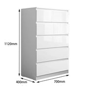 sue-e furniture Tall boys 'Monaco' White Chest of 5 drawers 'Monaco' White Chest of 5 drawers