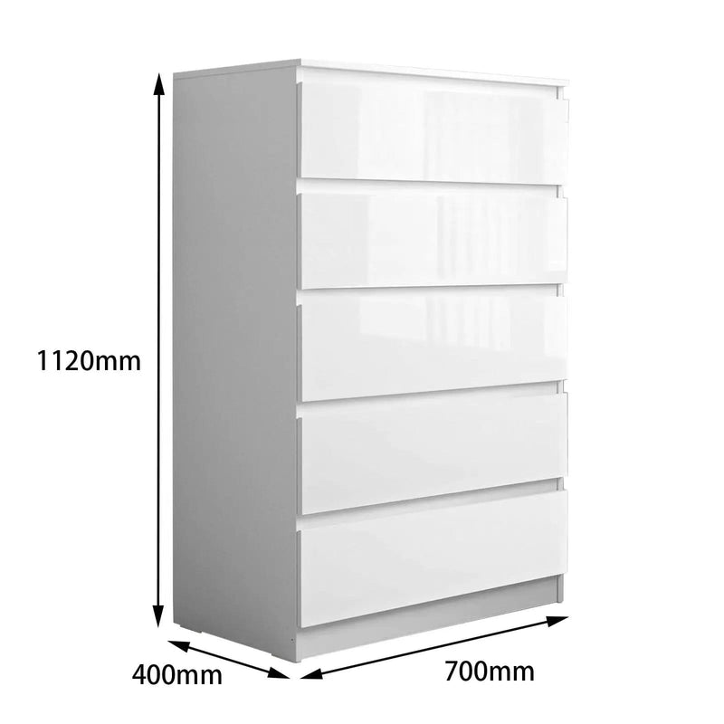 sue-e furniture Tall boys 'Monaco' White Chest of 5 drawers 'Monaco' White Chest of 5 drawers
