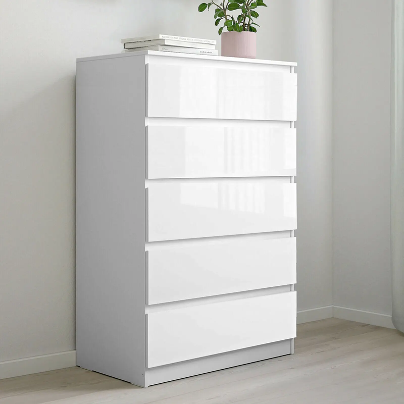 sue-e furniture Tall boys 'Monaco' White Chest of 5 drawers 'Monaco' White Chest of 5 drawers