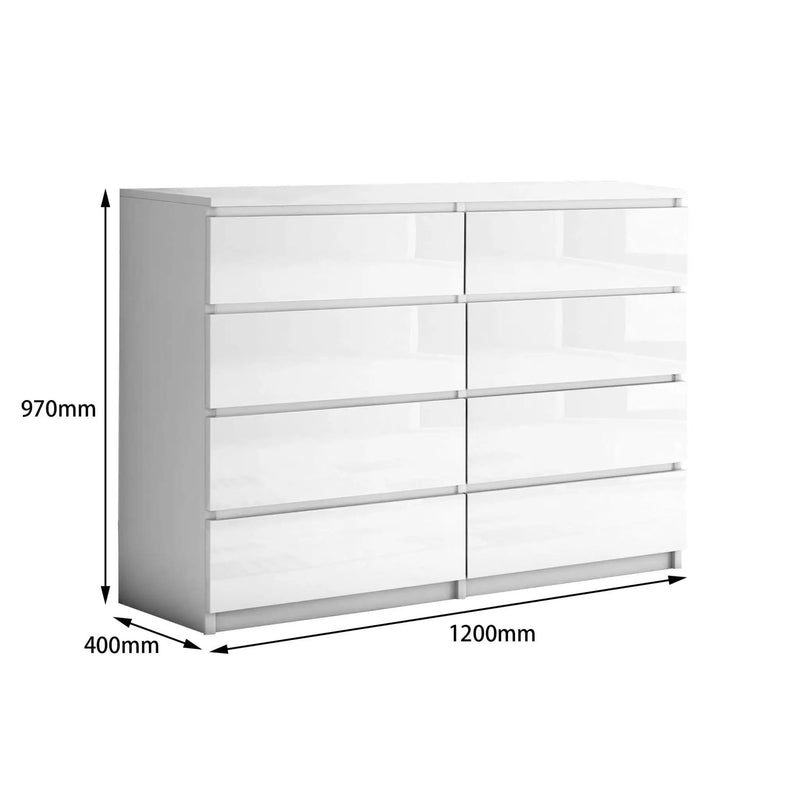sue-e furniture Low boys 'Monaco' White Chest of 8 drawers 'Monaco' White Chest of 8 drawers