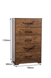 sue-e furniture Tall Boys 'Althea' Wallnut color Five Drawers 'Althea' Wallnut color Five Drawers