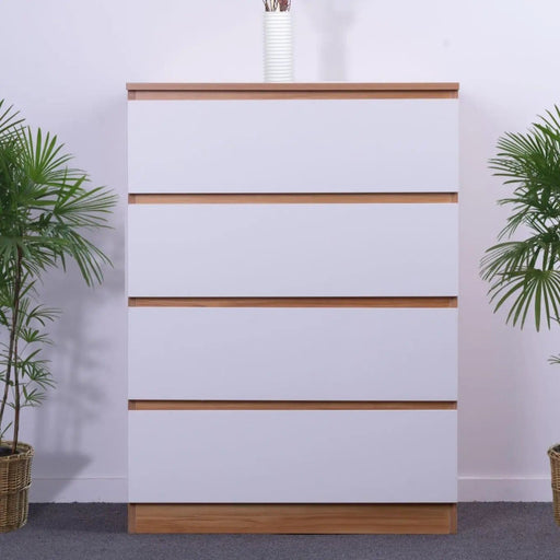 sue-e furniture Tall boys 'Monaco' Set of 4 drawers white + oak 'Monaco' Set of 4 drawers white + oak