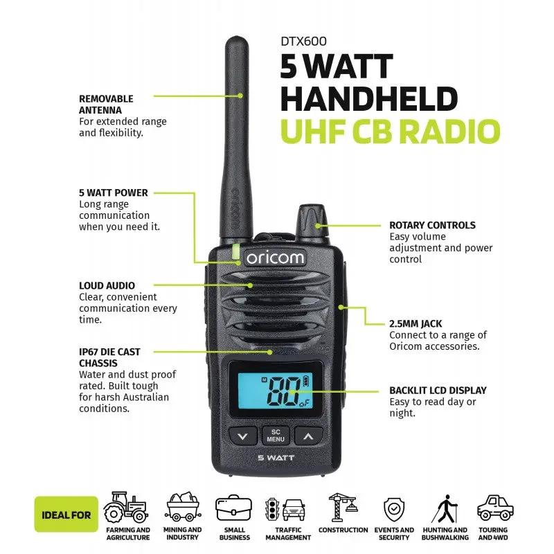 Oricom VHF Marine Radio 5 Watt IP67 Waterproof Handheld UHF CB Radio 5 Watt IP67 Waterproof Handheld UHF CB Radio
