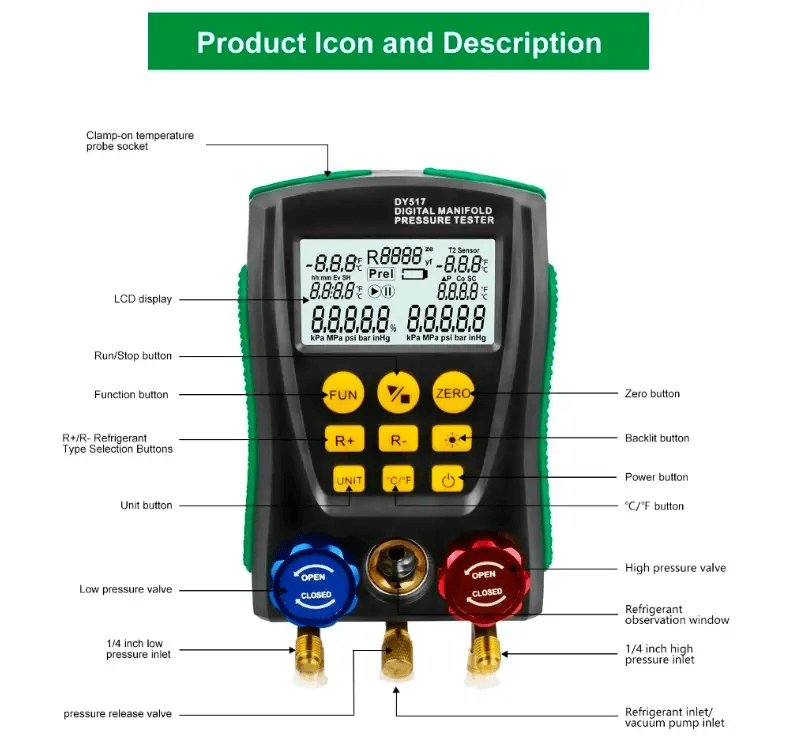 salelink.co.nz Unbranded Digital Manifold Air Pressure Gauge Set Digital Manifold Air Pressure Gauge Set | Action Outdoors NZ