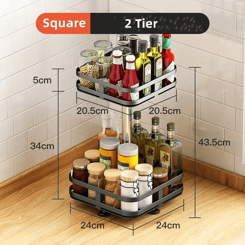 2 Tier Lazy Susan Rotating Spice Rack Kitchen Organiser Shelf – view 2