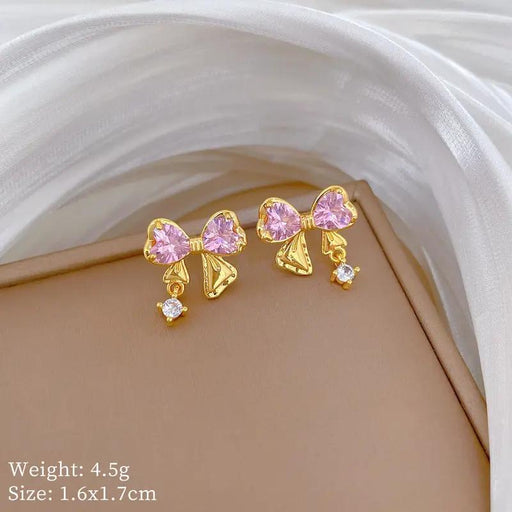 Poppy Gifts Jewellery Pink Ribbon Gold Crystal Earrings Pink Ribbon Gold Crystal Earrings
