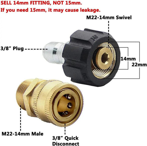 Pressure Washer Adapter Set, Quick Disconnect Kit, M22 Swivel to 3/8'' Quick Connect 3/4" to Quick Release – view 2