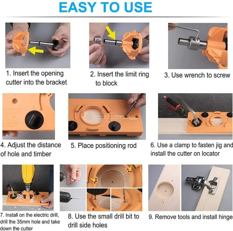 Concealed 35mm Cup Style Hinge Jig Boring Hole Drill Guide with Drill Bit Wood – view 10
