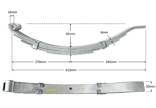 Trojan 6 Leaf Low Slipper Spring 1500kg Pair For Heavy Trailers 50mm Wide Durable Load Distribution – view 2