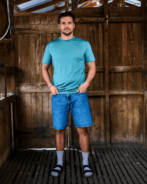 Men's Crew Short Sleeve T-shirt - 100% Merino Wool, Fern Green – view 3