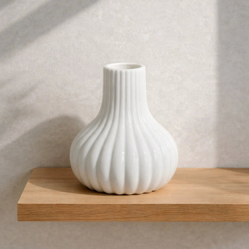 Frankly Cotton Fluted Ceramic Bud Vase White Minimalist Home Decor – view 1