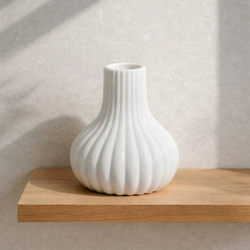 Frankly Cotton Fluted Ceramic Bud Vase White Minimalist Home Decor – view 1