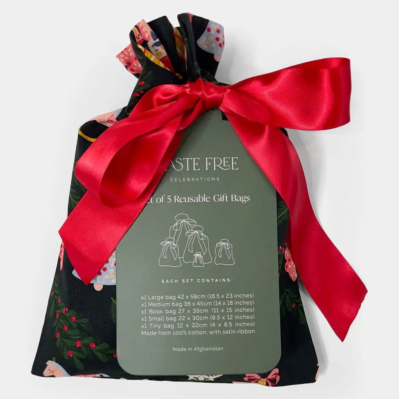 Waste Free Celebrations Fabric Gift Bags Folk Julepynt (Reusable Gift Bag Set) Folk Julepynt (Reusable Gift Bag Set)