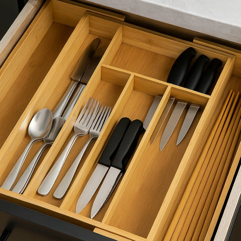 Nest & Stem Homewares Kitchen Storage & organisation Frankly Cotton Bamboo Expandable Cutlery Tray Frankly Cotton Bamboo Expandable Cutlery Tray
