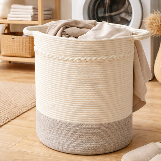 Frankly Cotton Woven Linen Laundry Basket White Natural 45cm – view 2