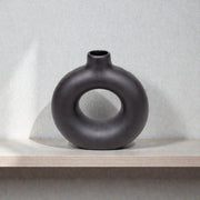 Nest & Stem Homewares Ceramic Vase Frankly Cotton Black Sculptural Ring Vase Frankly Cotton Black Sculptural Ring Vase