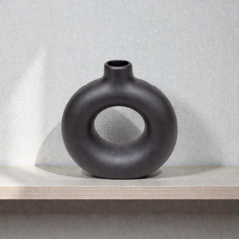Nest & Stem Homewares Ceramic Vase Frankly Cotton Black Sculptural Ring Vase Frankly Cotton Black Sculptural Ring Vase