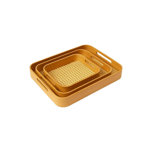 Frankly Cotton Set of Two Rattan and Bamboo Serving Trays Handwoven