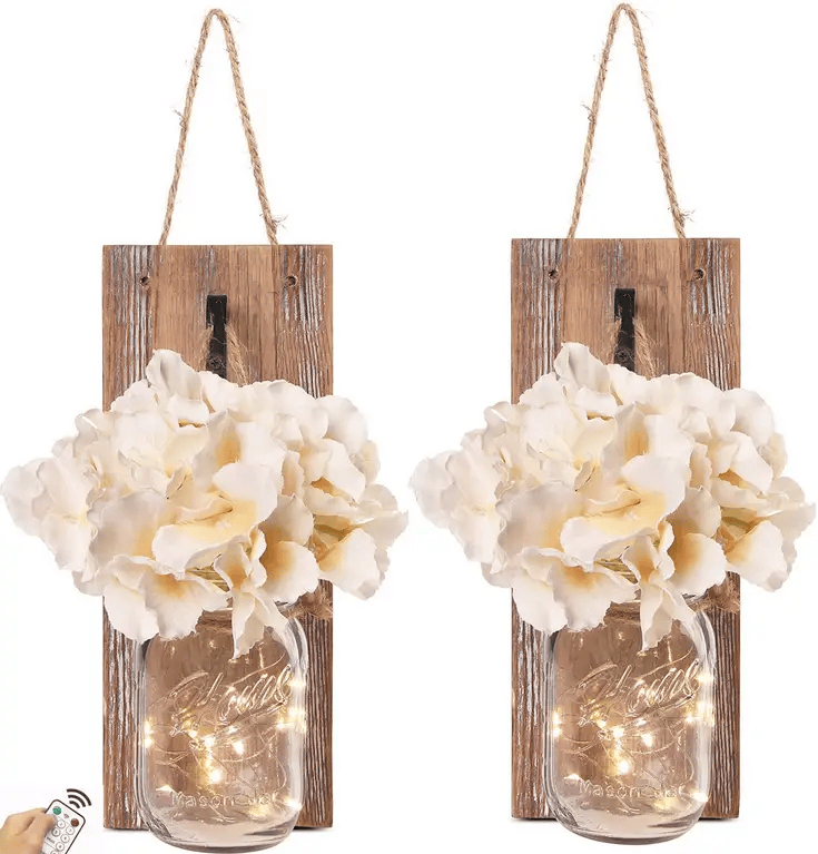 Mason Jar Hydrangea Flower Wall Lights Decor String Lights