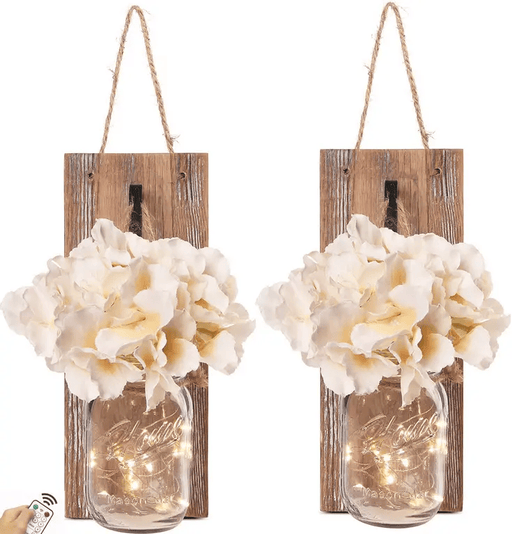 Mason Jar Hydrangea Flower Wall Lights Decor String Lights