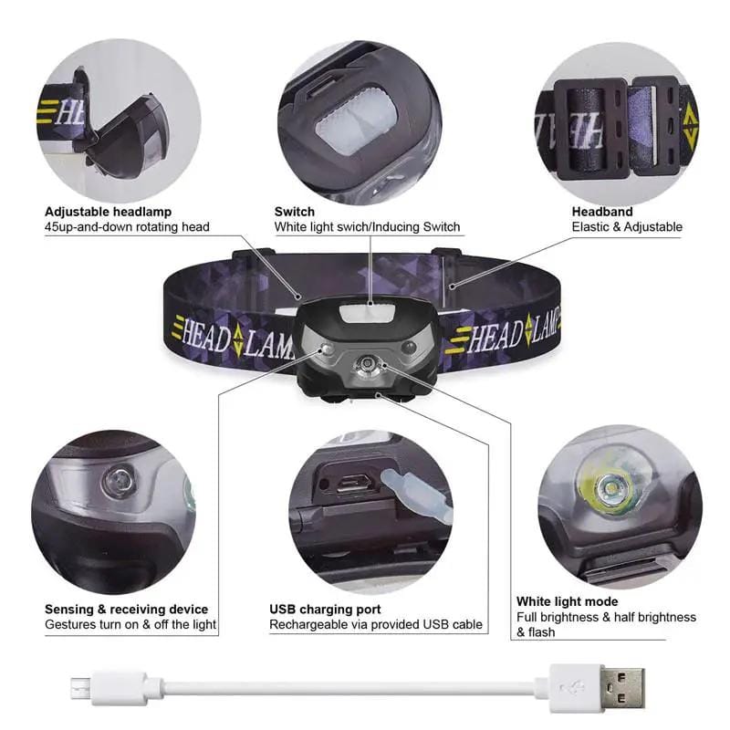 LED Head Torch Fishing Headlight Headlamp Motion Sensor – view 7