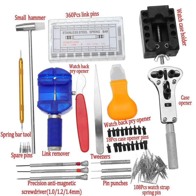 506pcs Watch Repair Tool Kit Back Case Opener Remover Spring Pin Bars Watchmaker – view 2