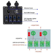 4 Gang LED Rocker Switch Panel Circuit Breakers Charger Car 12V 24V – view 6