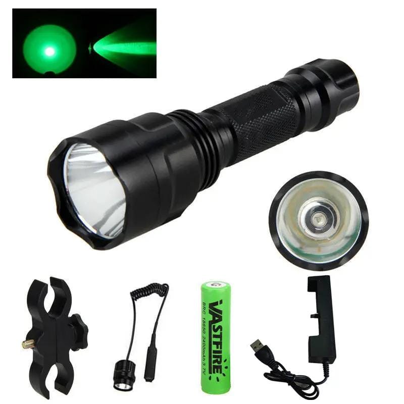 Tactical Green Flashlight Hunting Torch Light Camping Lamp Scope Gun Mount – view 2