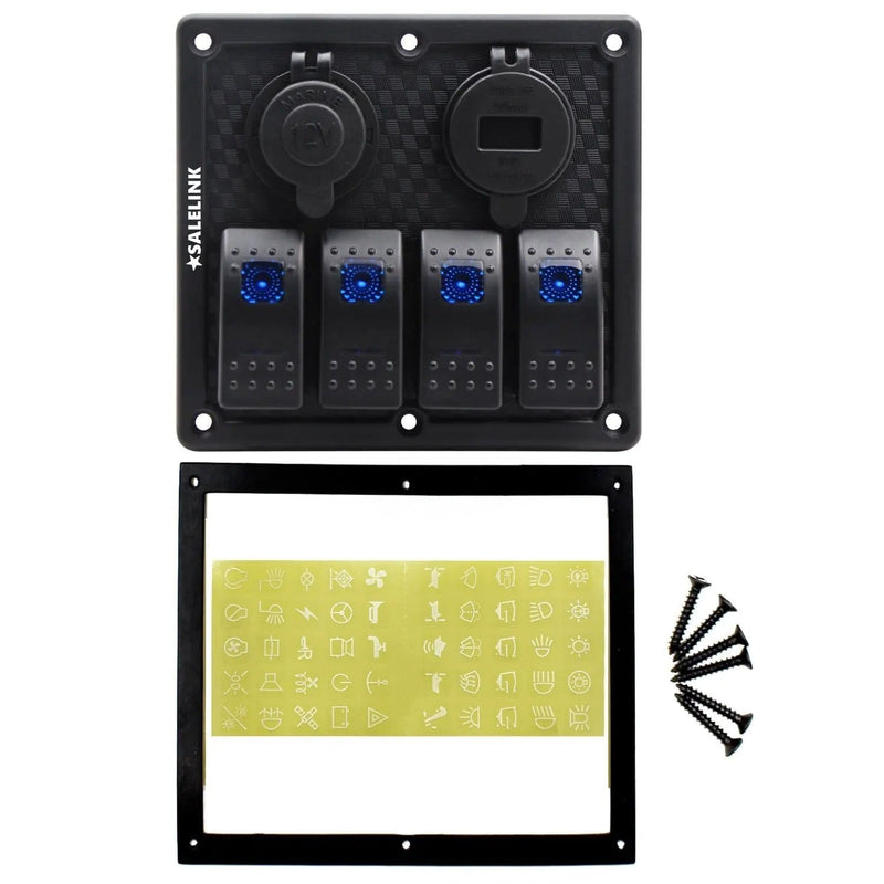 4 Gang LED Rocker Switch Panel Circuit Breakers Charger Car 12V 24V – view 2