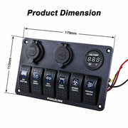 6 Gang LED Rocker Switch Panel Circuit Breakers Charger 12V USB – view 2