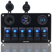 6 Gang LED Rocker Switch Panel Circuit Breakers Charger 12V USB – view 1