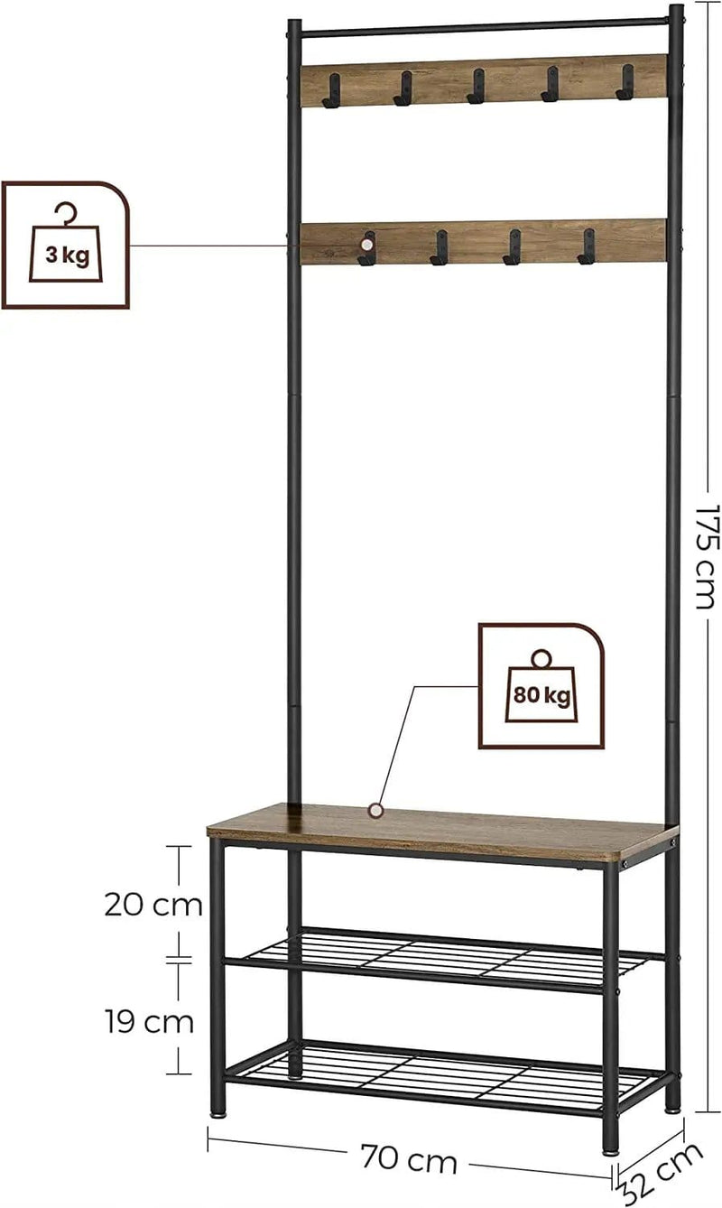 The Shopsite Home-living Wooden Coat Rack with Shelves Hooks by VASAGLE Wooden Coat Rack with Shelves Hooks by VASAGLE