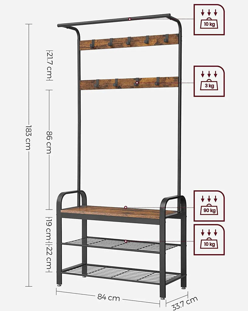 The Shopsite Home-living Wooden Coat Rack with Shelves Hooks by VASAGLE Wooden Coat Rack with Shelves Hooks by VASAGLE