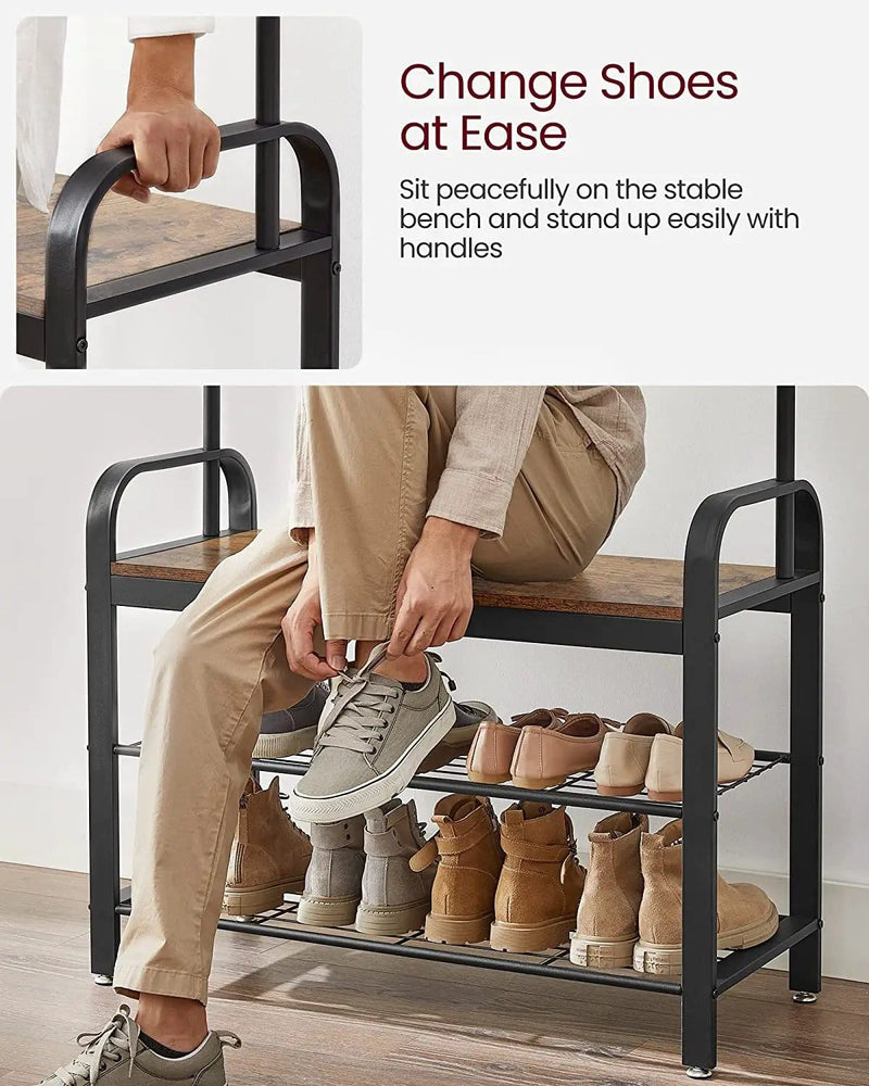 The Shopsite Home-living Wooden Coat Rack with Shelves Hooks by VASAGLE Wooden Coat Rack with Shelves Hooks by VASAGLE